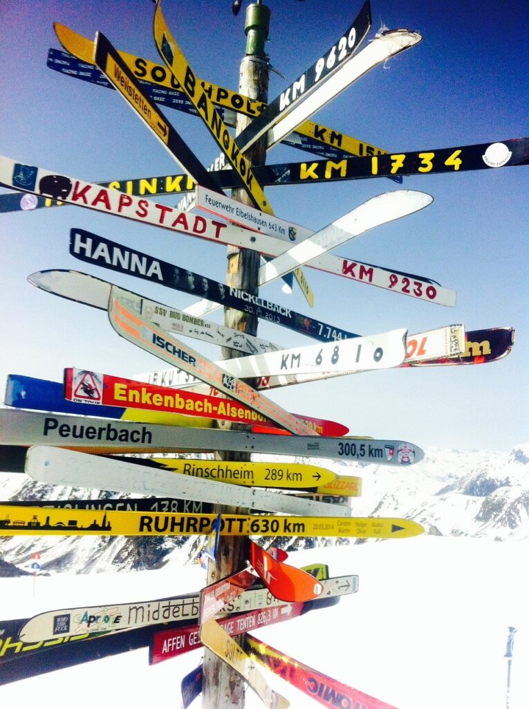direction, ski, goal, signpost, arrow, nature, signs, mountains, to ski